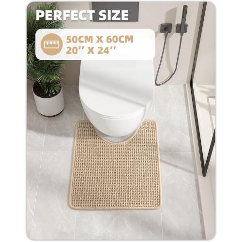 Color&Geometry 20x24 Chenille Toilet Rugs U Shaped Stain Resistant,Khaki