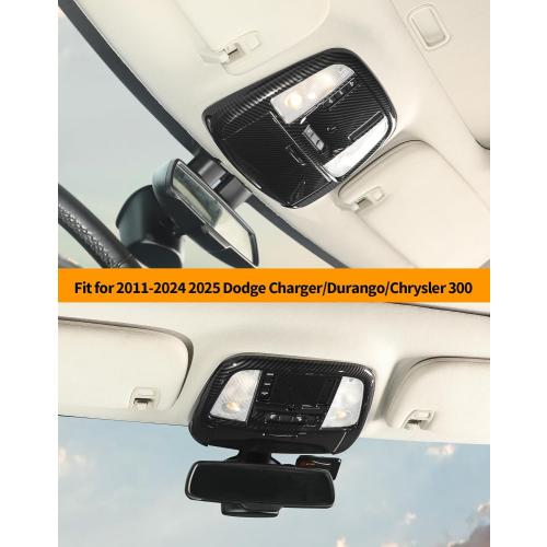 Hoolcar Carbon Fiber Roof Reading Light Cover Trim Fit for 2011-2024 2025 Dodge Charger/Durango/Chrysler 300 Roof Reading Lamp Decals Sticker Kits Interior Accessories (B)