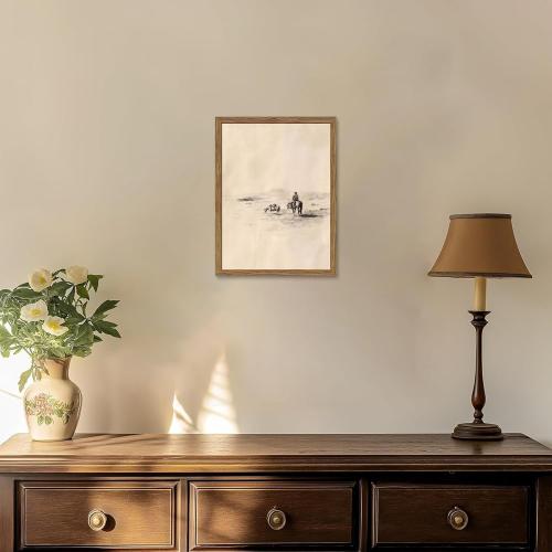 Western Cowboy Framed Canvas Wall Art – Vintage Horse Sketch Painting Print, Rustic Equestrian Wrangler Pictures for Living Room Bedroom Nursery Office Farmhouse Decor 16x24 inch