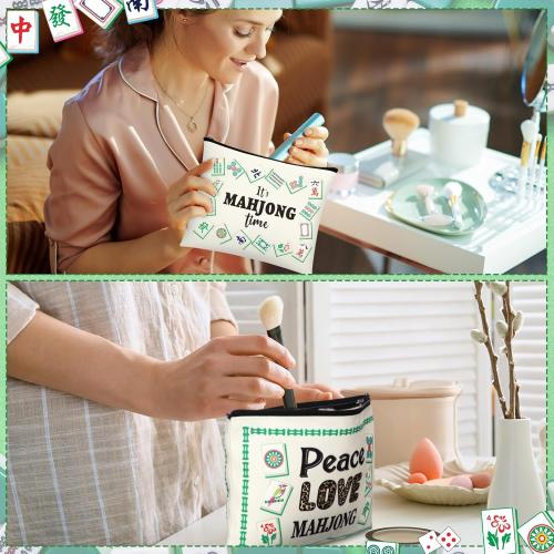 9 Pcs Mahjong Cosmetic Bag Gifts for Women Mahjong Makeup Bag Mah Jong Zippered Pouch for Lover Player Mothers Birthday Party Lucky Mah Jong Gift Coquette Accessories (Classic)