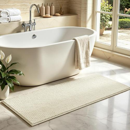 SUBRTEX Bathroom Rugs, 24 x 44 Chenille Bath Rug Soft Short Plush Bath Mat Soft Shower Mat Water Absorbent Shower Mat Quick Dry Machine Washable, Cream White