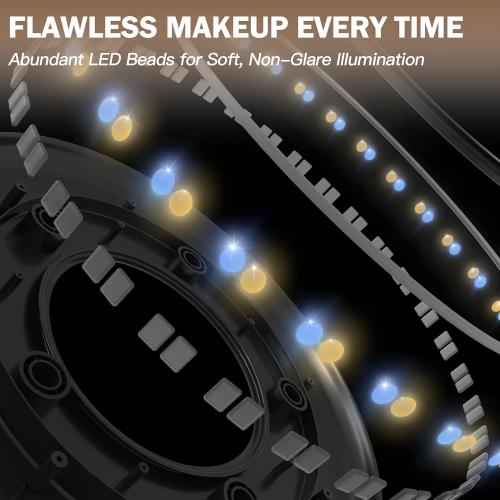 ROLOVE Gold Vanity Mirror with Lights, 12 Inch 3-Color Dimmable Smart Touch Makeup Mirror for Desk, 360° Rotation Tabletop Lighted Mirror for Bedroom, Dressing Room & Daily Grooming