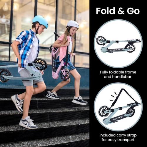 AERO MOBILITY Big Wheel Kick Scooter for Kids 6-12, Teens & Adults | Light Up Wheels | Hand Controlled Brake | Shock Absorption | Rubber Deck Mat | Foldable & Height Adjustable