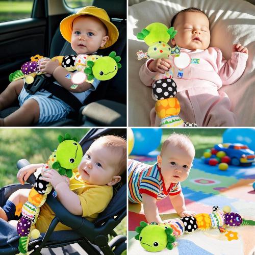 Baby Toys for 0-6 6-12 Months, Plush Axolotl Toy with Crinkle and Rattles for Infant Newborn, Sensory Music Animal Stuffed Toy for 0 1 2 3 4 5 6  Month, Tummy Time Toys Gifts for 0-3-6-12 Months,Green