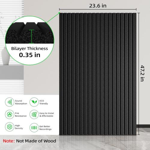 10 Pack Sound Proof Foam Panels for Walls 47.2x23.6 Large Acoustic Panels Sound Absorbing, Self-Adhesive Soundproof Wall Panels for Home Studio, Office, Recording, Black (10 Pack Black)