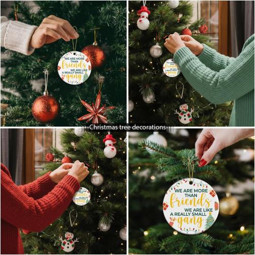 Christmas Friendship Ornaments for Friends, Xmas Gifts for Women Sister Bestie, Round Two, Sided Printed Ceramic Decor Keepsake