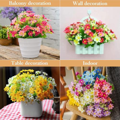 6 Bundles Outdoor Artificial Flowers for Decoration,Silk Flowers UV Resistant Fake Flowers No Fade Faux Flowers Bouquet Hanging Plants for Indoor Outside Farmhouse Home Garden Rainbow Daisy Mums