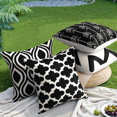 OTOSTAR Pack of 4 Outdoor Waterproof Throw Pillow Covers 18x18 Inch Decorative Outdoor Pillow Covers Garden Modern Black Geometric Cushion Cases for Patio Furniture Couch Ten Bench (Black)