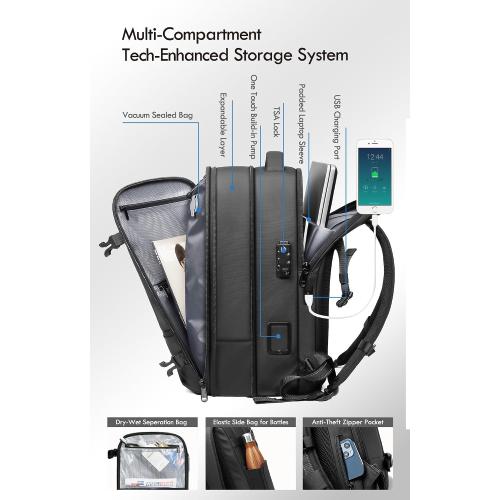 Vacuum Seal Backpack Travel with Built-in Pump 80L Expandable Travel Backpack with Vacuum System, TSA Lock Water Resistant Carry-On Backpack