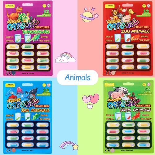 Gejoy 8 Pieces Water Capsules Water Animals Dinosaur Unicorn Sea Creature Party Cognition Sponge Pills Bath Expanding Foam Animal Capsules