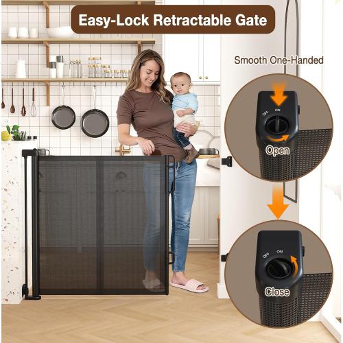 Upgraded 120 inch Retractable Baby Gates Extra Wide with Reinforced Strip Design, Mesh Saftey Gate for Pets, 42 Extra Tall Retractable Gates, 10 FT Retractable Dog Gate for Indoor/Outdoor