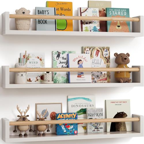 G&W Gruwald Nursery Book Shelves, Set of 3, Wall Bookshelf, Book Shelf for Kids Rooms, Wall Book Shelves for Bedroom Kids, Floating Shelf, Nursery Decor (White, 23 Inches)