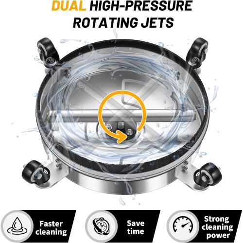 14 Pressure Washer Surface Cleaner with 4 Wheels - Stainless Steel Surface Cleaner for Pressure Washer Attachment for Concrete, Patio, Sidewalk, Deck and Driveways - PWS14