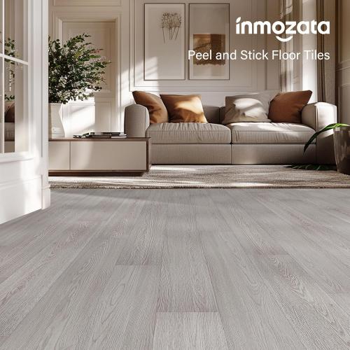 INMOZATA Peel and Stick Floor Tile Vinyl Flooring, Waterproof Vinyl Plank Flooring  54Sq.Ft Wood Grain Peel and Stick Flooring for Bedroom, Living Room, Kitchen, RV(White Wash Wood)