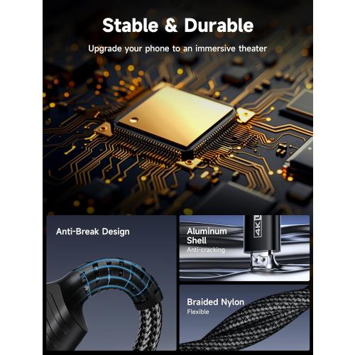 JSAUX USB C to HDMI Cable 10ft | 4K@60Hz | USB 3.1 Type C to HDMI 2.0 Cord for Home Office, (Thunderbolt 3/4 Compatible) with iPhone 16 Pro Max, MacBook Pro/Air, Galaxy S8 to S24, iPad Pro, iMac-Black