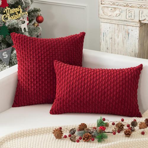 Kevin Textile Valentines 12x20 Inch Pillow Cover 1 Pack Boho Decorative Soft Striped Corduroy Lumbar Farmhouse Color Accent Rectangle Cushion Case for Living Room Couch Sofa Bed, Burgundy