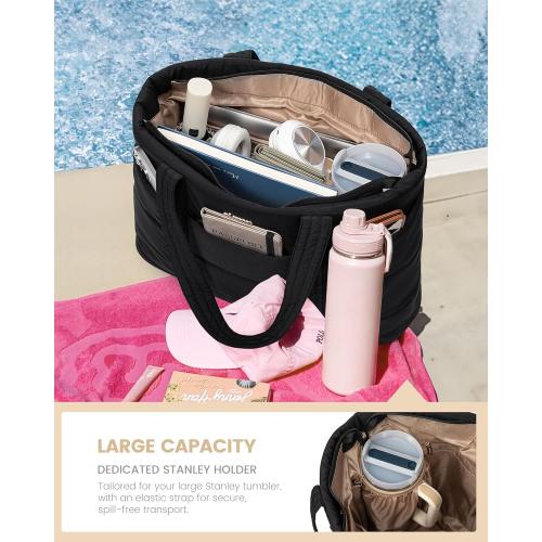 LOVEVOOK Tote Bag for Women, Large Puffer Work Tote Laptop Bag, Lightweight Travel Tote Bag with Zipper Gifts for Women