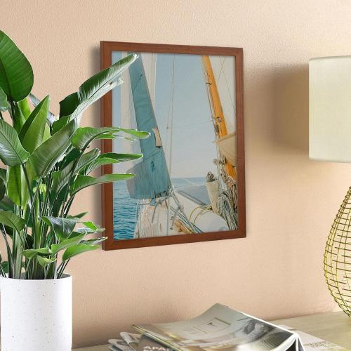 12x16 inch or 9x12 with Mat Poster Frame Set, Wall Mount Vertically or Horizontally, Plexi Glass Thick Creamy Mat, Stained Stained Cinnamon Brown Wood Grain Molding, 2 Pack