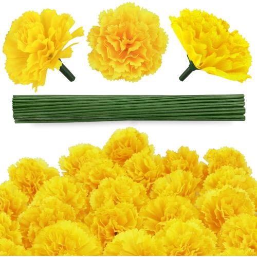 30 Pcs Artificial Marigold Flowers,3.54 Silk Marigold Flower Heads with Stems,Yellow Flowers Artificial for Diwali Decor,Indian Wedding,Home,DIY Wreath Garland,Day of The Dead Decorations