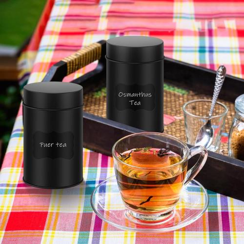 Tanlade 10 Pcs Tea Tin Canister Metal Round Can with Airtight Lid Double Sealed Tea Tin Canisters, with 1 Erasable Chalk Marker and 16 Stickers for Loose Leaf Coffee Sugar, 16 oz (there are some dents)