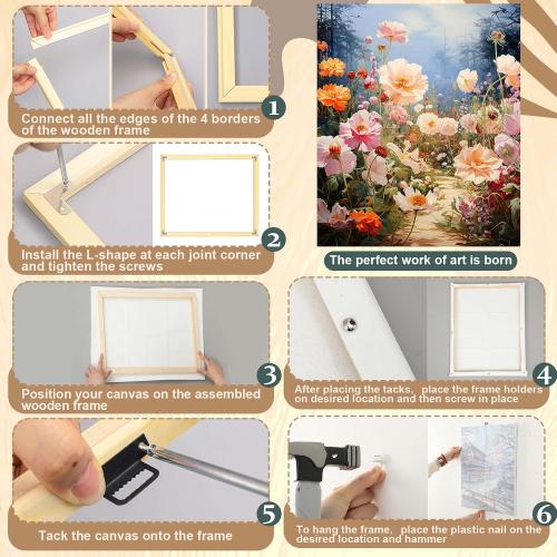 DoubleFill 3 Pack 16x20 Inch DIY Canvas Stretcher Bars Canvas Frame Wood Frames Kit Easy to Assemble for Prints, Posters, Oil Painting, Painting, Embroidery Stitch and Needlepoint Arts