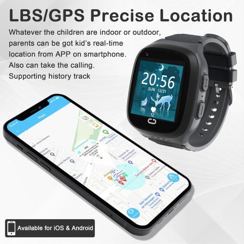 Color Black Kids Watch with GPS Tracker 4G Kids Cell Phone Watch for Boys 6-12 Kids Smart Watches Boys SOS Call Voice Chat Touch Screen Camera Alarm Clock Toys for Ages 5-7 Boys Gift(Black)