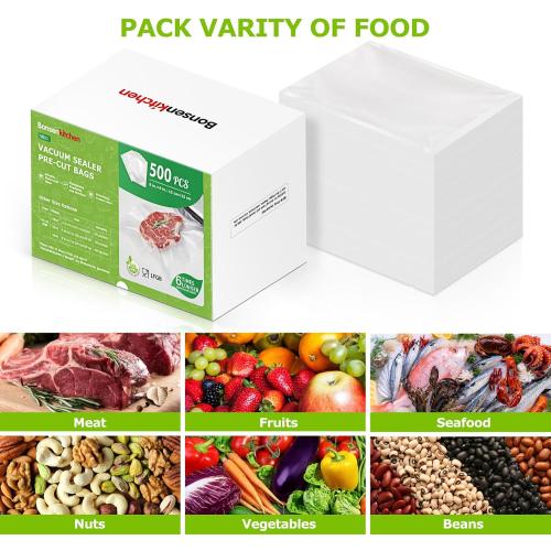 Bonsenkitchen Precut Vacuum Sealer Bags, 500 Pint 6 x 9 Food Sealer Bags | Commercial Grade, Heavy Duty, Customized Size Vacuum Bags for Vac Storage, Meal Prep or Sous Vide Cooking