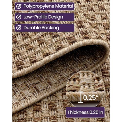 DEXI Dirt Trapper Door Mat, 31x48 Washable Doormat, Dirt Resistant and Absorbent, Easy Clean Low-Profile Floor Rugs for Entryway, Front Door, and Inside Entrance, Checkered Beige