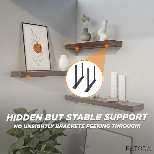 BATODA 24 Heavy Duty Floating Shelf Bracket (2 pcs) – Solid Steel Blind Shelf Supports - Hidden Brackets for Floating Wood Shelves - Blind Shelf Support - Shelving Mounting Hardware Included(Pack 2)