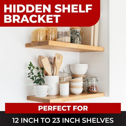 Set of 2 Floating Shelf Brackets 11 inch Multiple Mounting Location Baseplate/Heavy Duty Black Painted Mild Steel Bracket Hidden Wall Shelves Support Hardware Mount Kitchen/Nursery Decor (6 inch Rods)