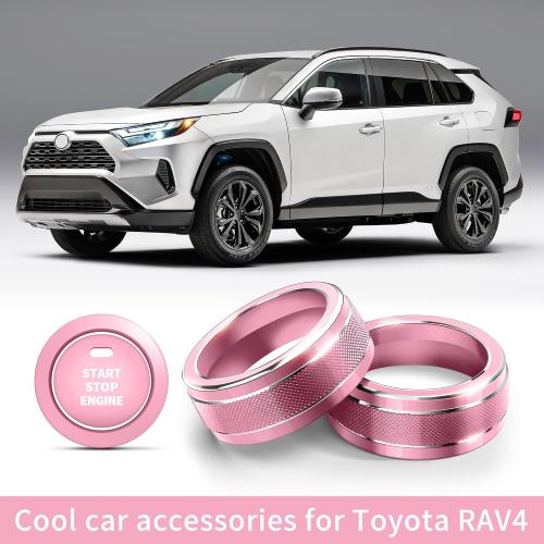 Polodunn for Toyota RAV4 Accessories 2025 2024 2023 2022 2021 2020 2019 -Air Conditioning Knob Covers, Push Start Button Cover Trim Rings 4pcs (Pink)