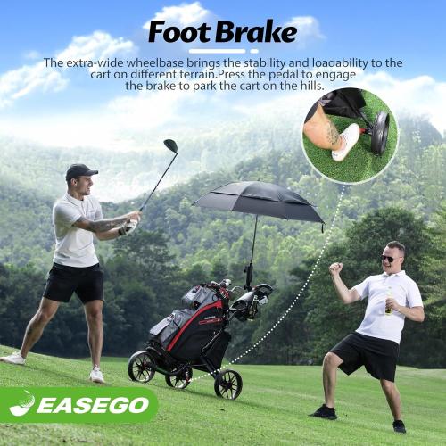 EASEGO Golf Push Cart 3 Wheel : Golf Bag Cart Foldable with Phone Holder/Cup/Umbrella Holder Compact Golf Pull Carts Quick Fold Golf Caddy Push Carts with Large Wheelbase for Different Terrain