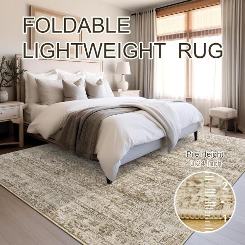 Washable Area Rug 8x10, Large Soft Rugs for Living Room Vintage Area Rugs for Bedroom Dining Room Non-Slip Stain Resistant Brown Under Table Rug