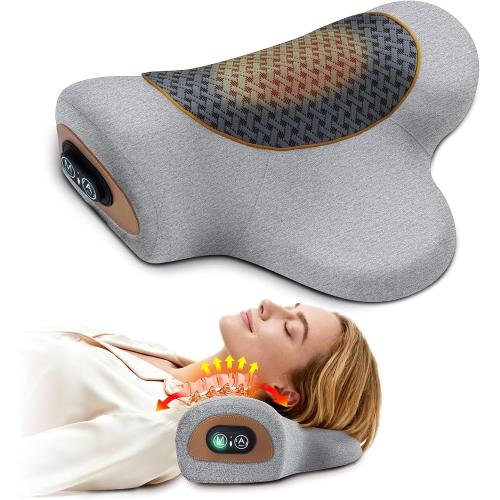 Rechargeable 3-in-1 Neck Massager Pillow with Heat,Vibration & Air Traction - Heated Neck Pillow Massage Hump Soothing Neck Relaxation, Posture Support & Stress Relief
