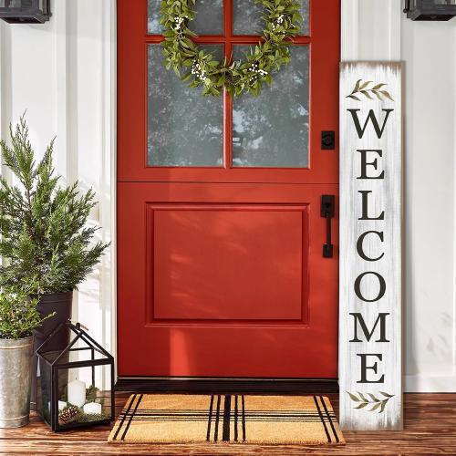 Summer Welcome Sign for Porch 47 Retro White Wooden Door Sign for Outdoor Decoration Rustic Cabin Large Porch Signs For Patio Farmhouse Vertical Signs for Seasons Standing Yard Signs for Garden