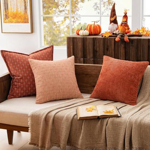 MIULEE Pack of 2 Decorative Burlap Linen Fall Autumn Throw Pillow Covers Modern Farmhouse Pillowcase Rustic Woven Textured Cushion Cover for Sofa Couch Bed 20x20 Inch Salmon
