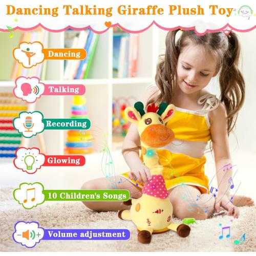 Dancing Giraffe Toy Stuffed Animal Baby Toys Singing Song Toddlers Toy Repeats What You Say Glowing Musical Toy for Baby Birthday Gift Groovy Giraffe Toy
