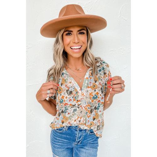 Size XL ..Women's Casual Chiffon Crew Neck Floral Print Ruffle Bubble Sleeve Blouse Fashion Loose Soft Summer Shirt Pullover Top
