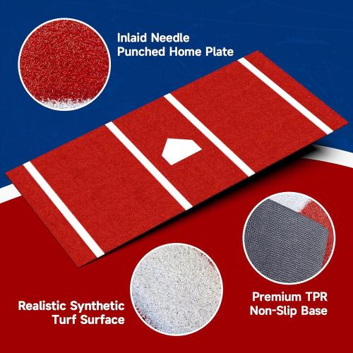 Baseball Hitting Mat Pro Batting Cage Mat Antislip TPR Rubber Backing with Home Plate for Baseball Softball Training Indoor and Outdoor