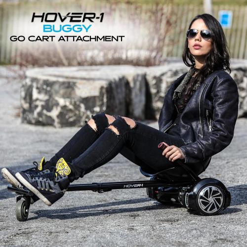 Hover-1 Kart Buggy Hoverboard Attachment | Compatible with Most 6.5 & 8 Electric Hoverboards, Hand-Operated Rear Wheel Control, Adjustable Frame & Straps, Easy Assembly & Install Hoverboard Go Kart