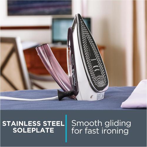 Rowenta Travel Iron, Pro Compact Stainless Steel Soleplate Hand Held Steamer Iron for Clothes, 200 Microsteam Holes, 1000 Watts Ironing, Fabric Steamer, Dual Voltage, Mini Iron, Purple, DA1560