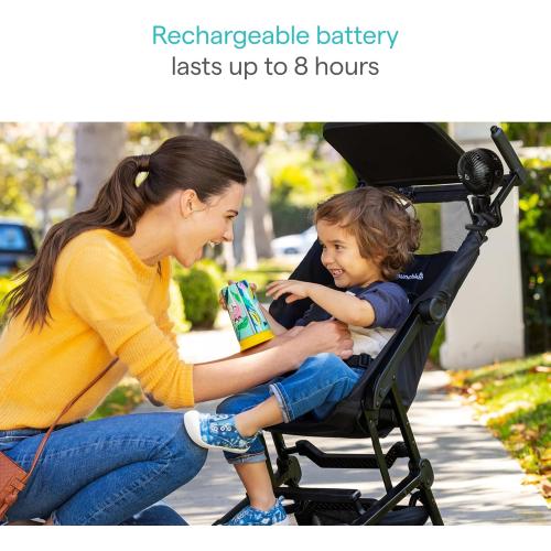 Munchkin Stroller Fan - Portable Fan for Travel, Baby Gear Accessory with 4 Speeds, Flexible Clip-on Leg Attachment, Rechargeable Battery, Black with Multicolored LED Lights