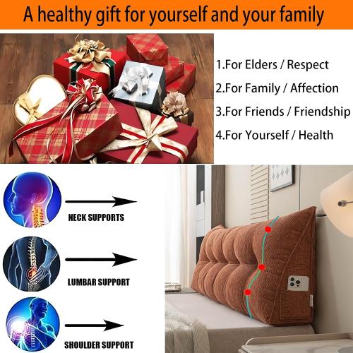 King Size Headboard Pillow King Wedge Pillow Headboard,with Removable Cover and Two Large Side Pockets,for Beds, Sofas, Floors, Etc.Especially for Sitting or Reading in Bed(Cloud Orange)