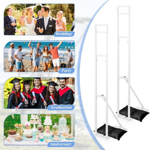 White Metal Wedding Backdrop Stand, Adjustable Height 3.3-6.6 Ft Arch Frame with Foldable Base , Installation-Free Balloon Floral Arch Stand for Party Ceremony Birthday Decor (1 Pack)