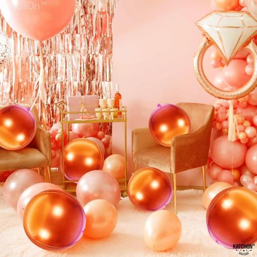 KatchOn, Orange Mylar Balloons - Large 22 Inch,  | Round 4D Orange Foil Balloons, Metallic orange Balloon for Birthday Decoration, Halloween Decorations, Basketball Party Decorations