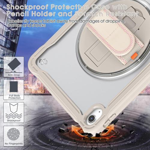 BRAECNstock case for iPad (A16) 11th/10th Generation 11/10.9 inch 2025/2022,Rugged Shockproof Protective Cover with 360° Rotating Hand Strap/Stand,Screen Protector,Pencil Holder,Khaki