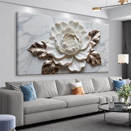 Suconvng Canvas Art Wall Decor Print Paintings Marble Texture White Flower Wall Art Prints Pictures Ready To Hang Pictures For Bedroom Bathroom Office Kitchen Home Wall Decor Artwork 20 × 40