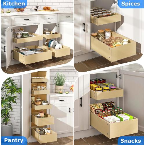 Size 32 W x 22  Color Brown  Soft Close Pull Out Cabinet Organizer, 32 W x 22 D Pull Out Drawer for Cabinet, Bottom Mount Pull Out Drawers for Kitchen Cabinets, Durable Pullout Drawers for Home & Kitchen Organization