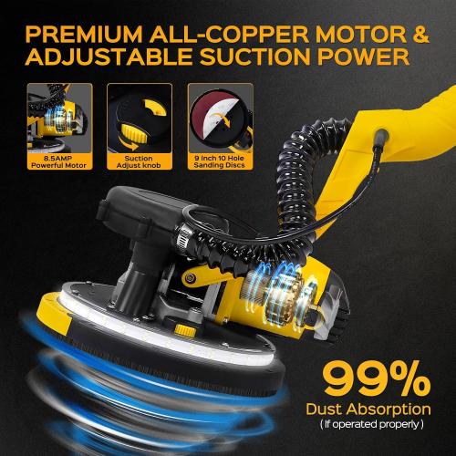 Color Green Drywall Sander Tool, KUPERIA 8.5 Amp Popcorn Ceiling Removal Tool with 7 Variable Speed 800-1800RPM, Electric Drywall Sander with Extendable Handle, LED Light,6 Basic Sand Paper & 6 Grid Sandpaper