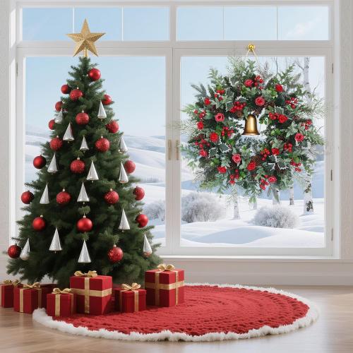 30inch Christmas Wreath, Artificial Winter Wreaths for Front Door with Bell Pinecone Berries for Outdoor Indoor Wall Tree Table Farmhouse Holiday Wedding Birthday Party Decorations